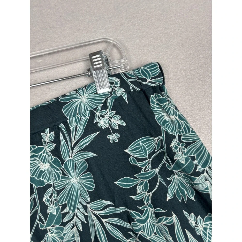 J Jill Wearever Shorts Womens Large Teal Floral Pull On Wide Leg Rayon Print